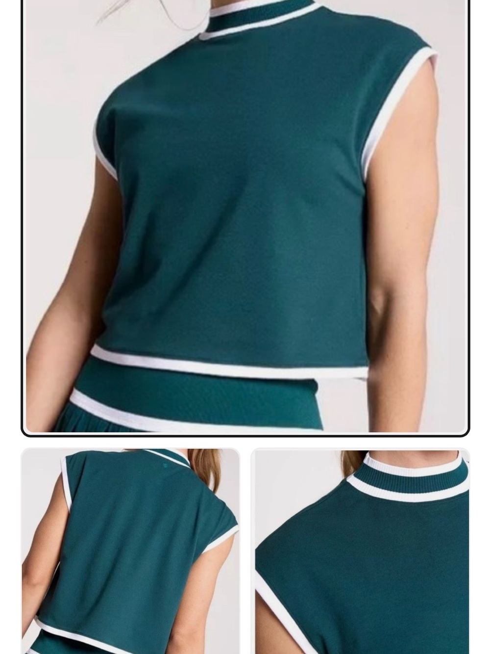 Mock Neck Sleeveless Muscle Tee in Teal with White Trim